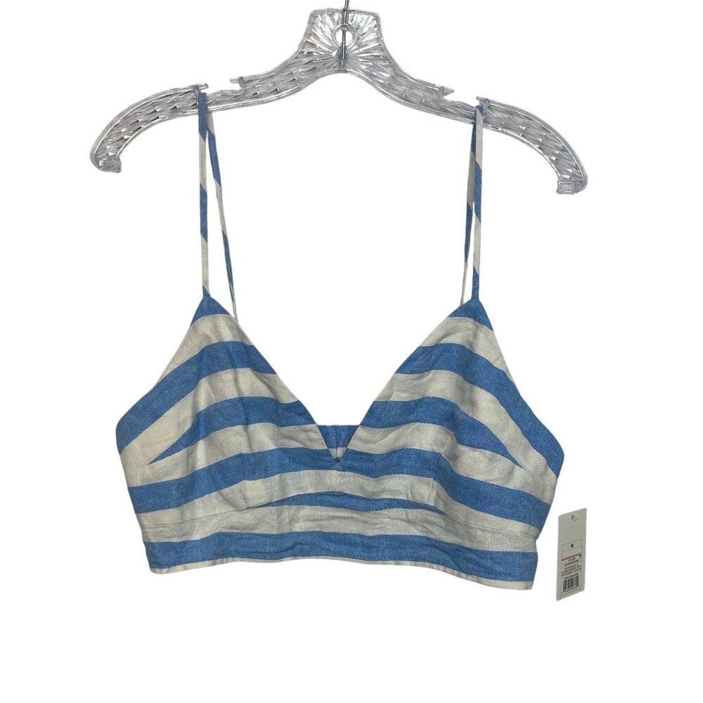 A New Day Beach Bungalow Crop Top Shirt Small Blue New Summer Linen Blend